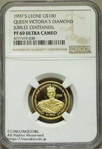 シエラレオネ ヴィクトリア女王60周年 100ドル金貨 1997年 NGC PF69