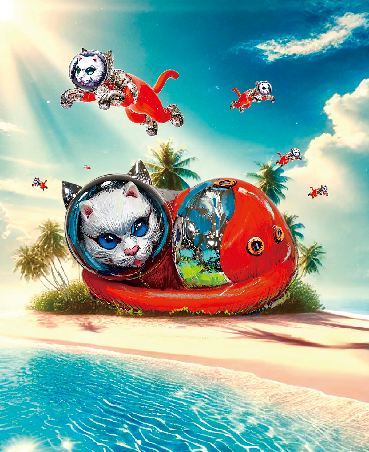 埼玉の湖に猫の島が出現？ ヤノベケンジ： 宇宙猫とアートの進化論