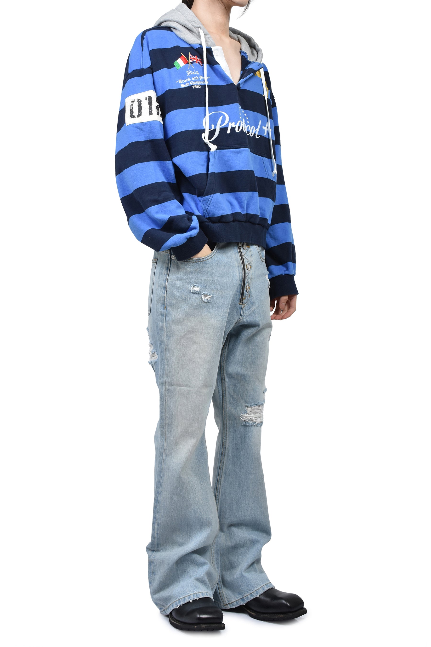 Protocol Index FW25 STRIPE POLO HOODIE / BLU - NUBIAN