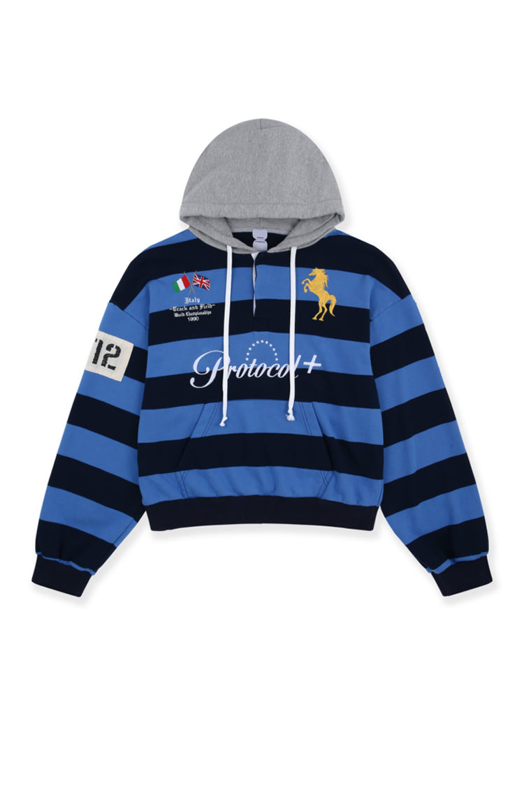 Protocol Index FW25 STRIPE POLO HOODIE / BLU - NUBIAN