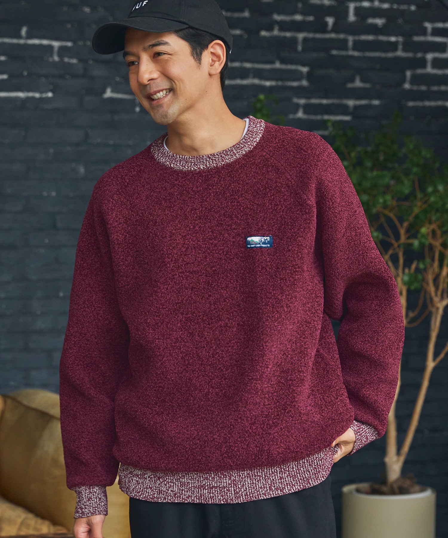 マルチファンクショナル 配色モールヤーン ラグランスリーブ オーバー