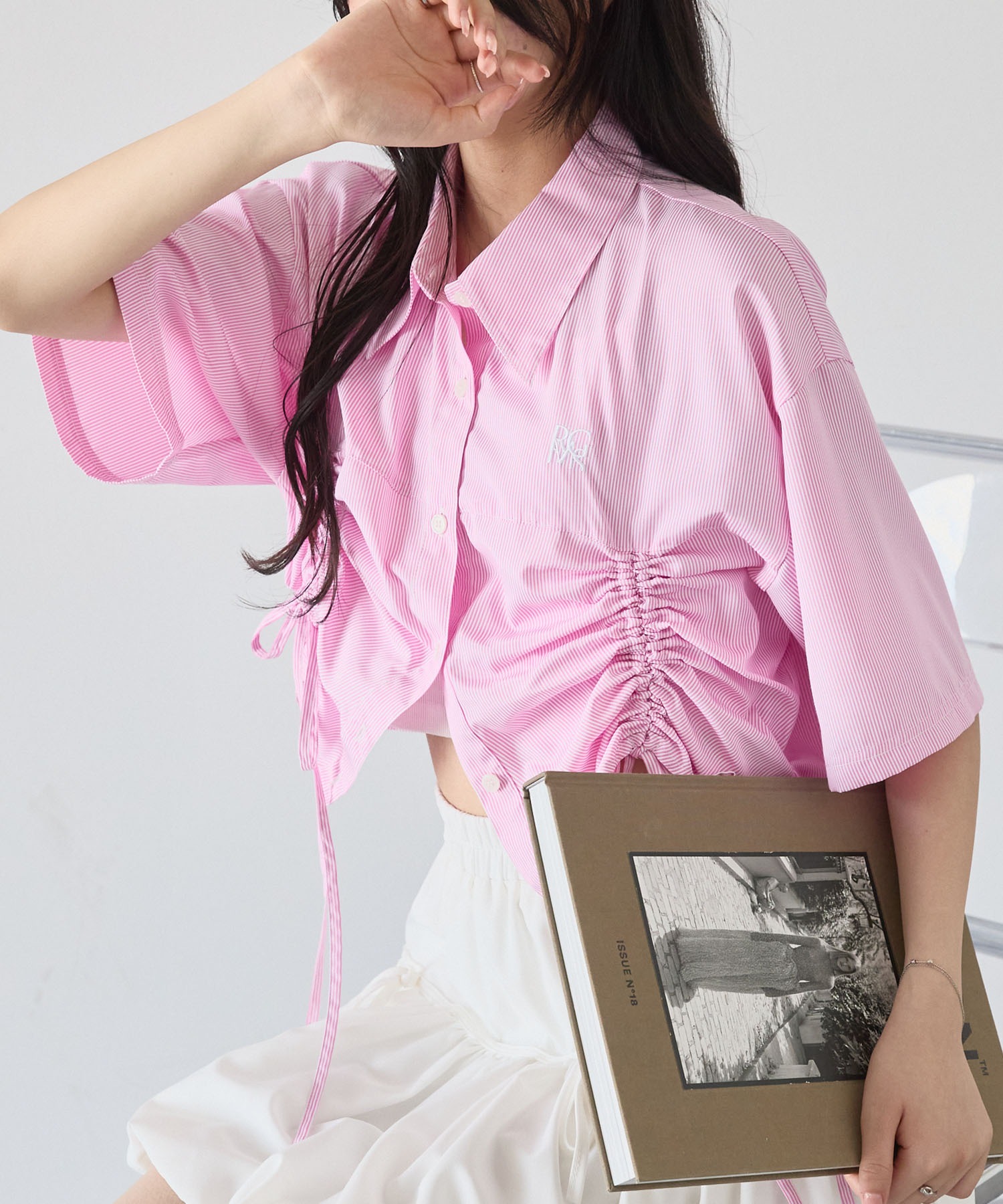 ワンポイント刺繍シャーリングストライプ半袖シャツ MONO-MART│MONO