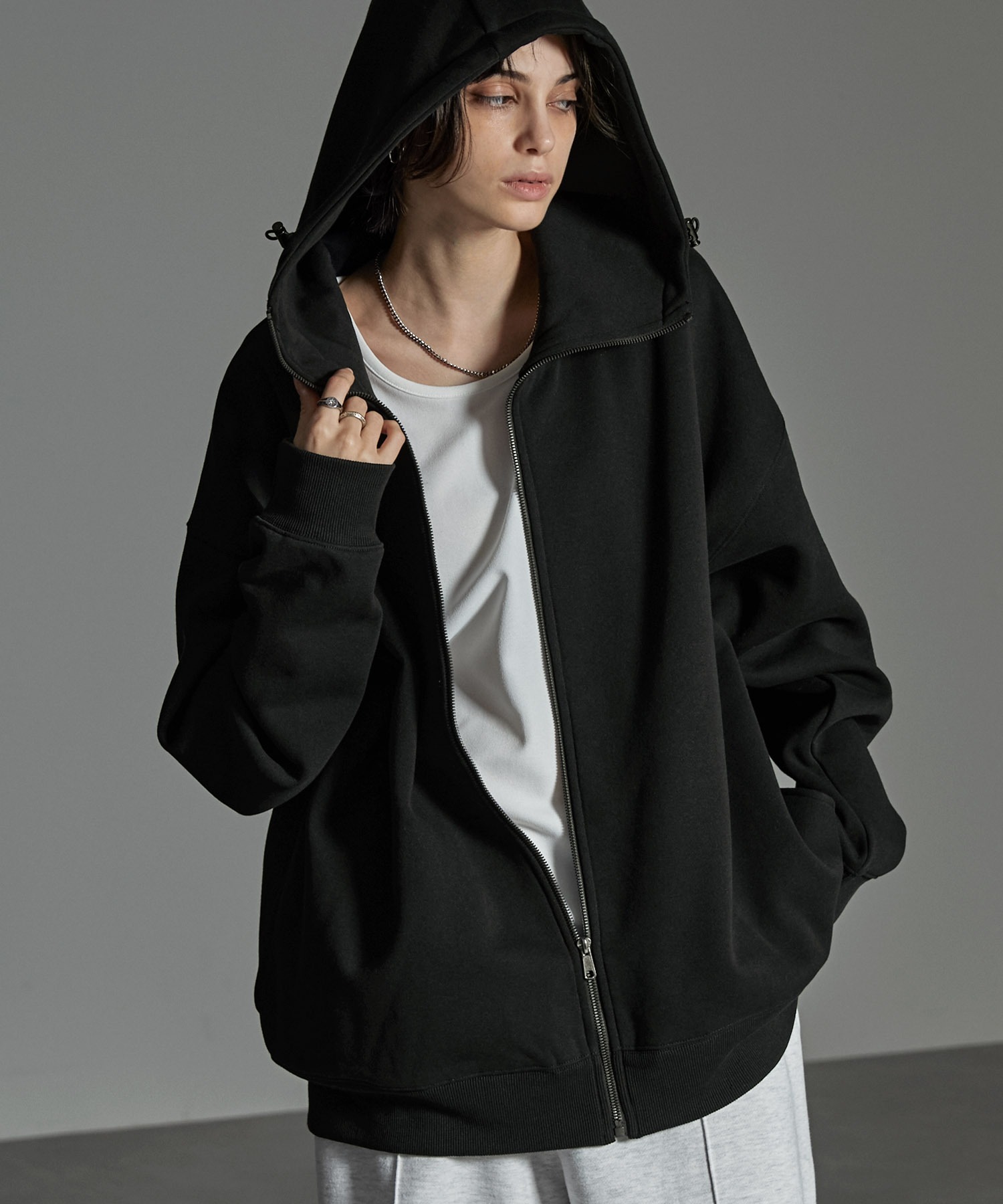 CIYOT-シヨウト-】ドローコードハイネックフルジップパーカー MONO