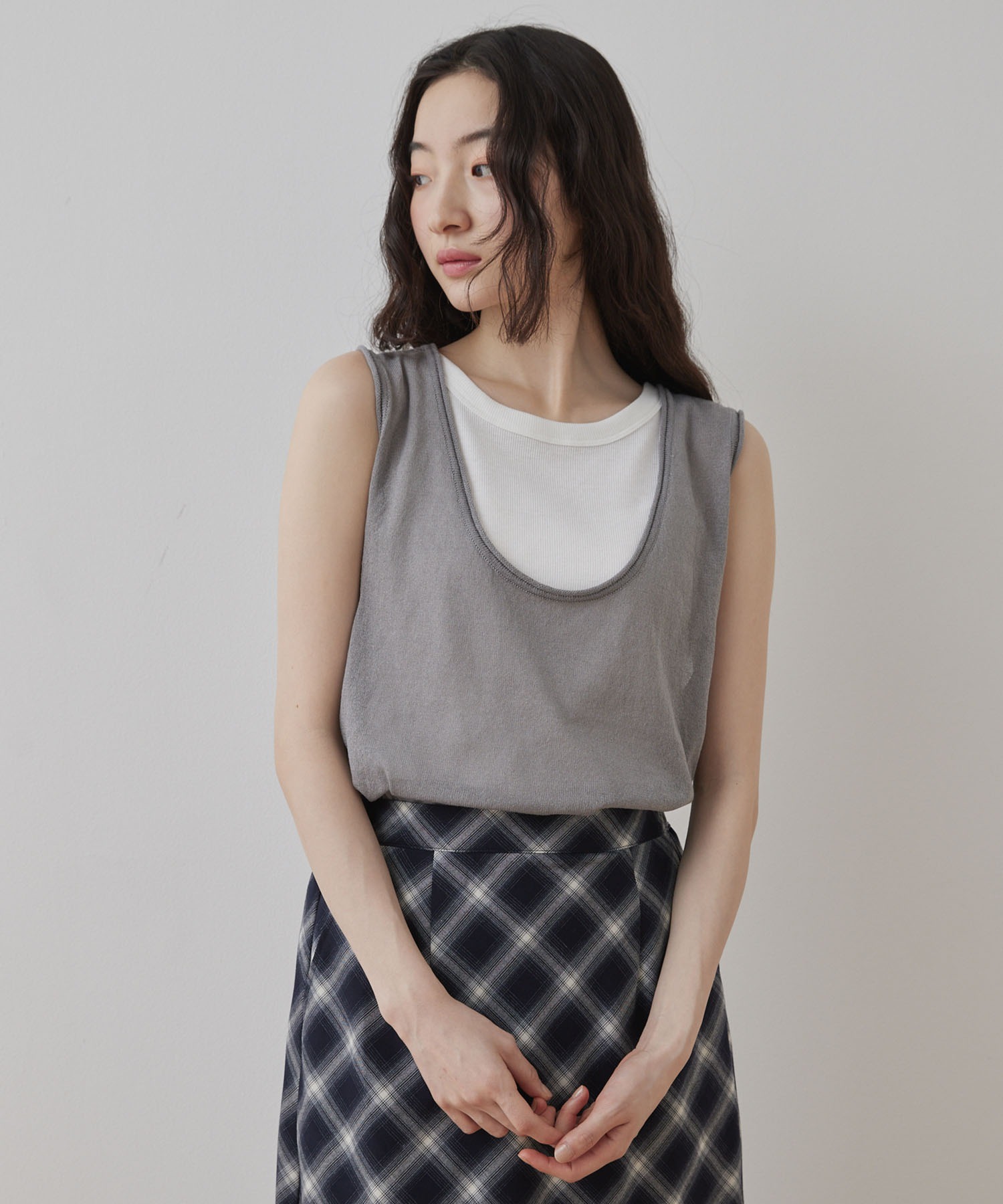 Unblend】オーバーサイズ Uネック ニットタンクトップ Unblend│MONO