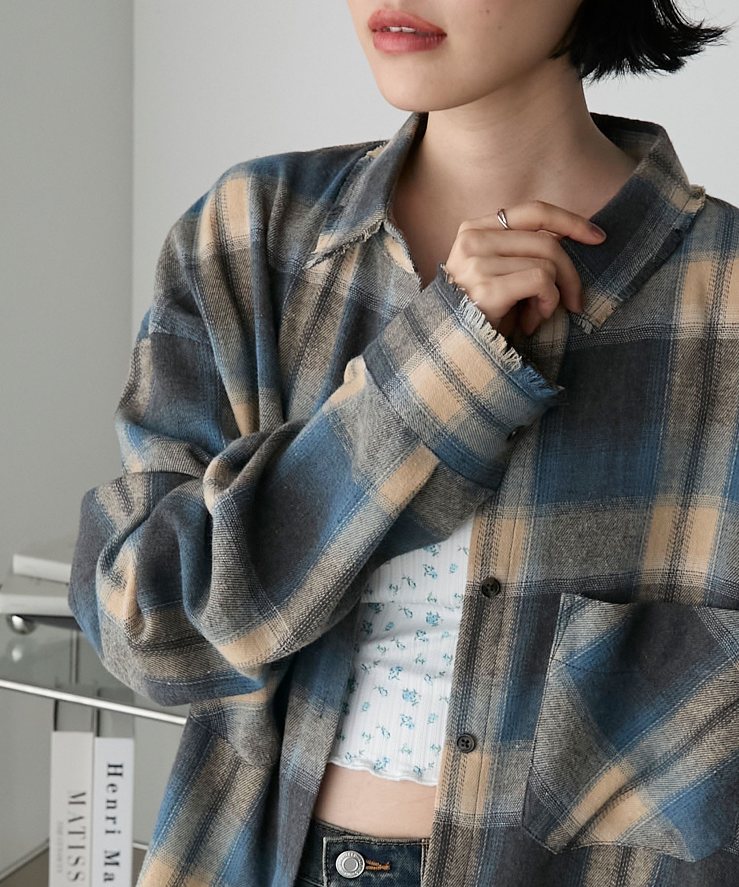 forksy.】フリンジ加工チェック柄オーバーサイズシャツ forksy.│MONO