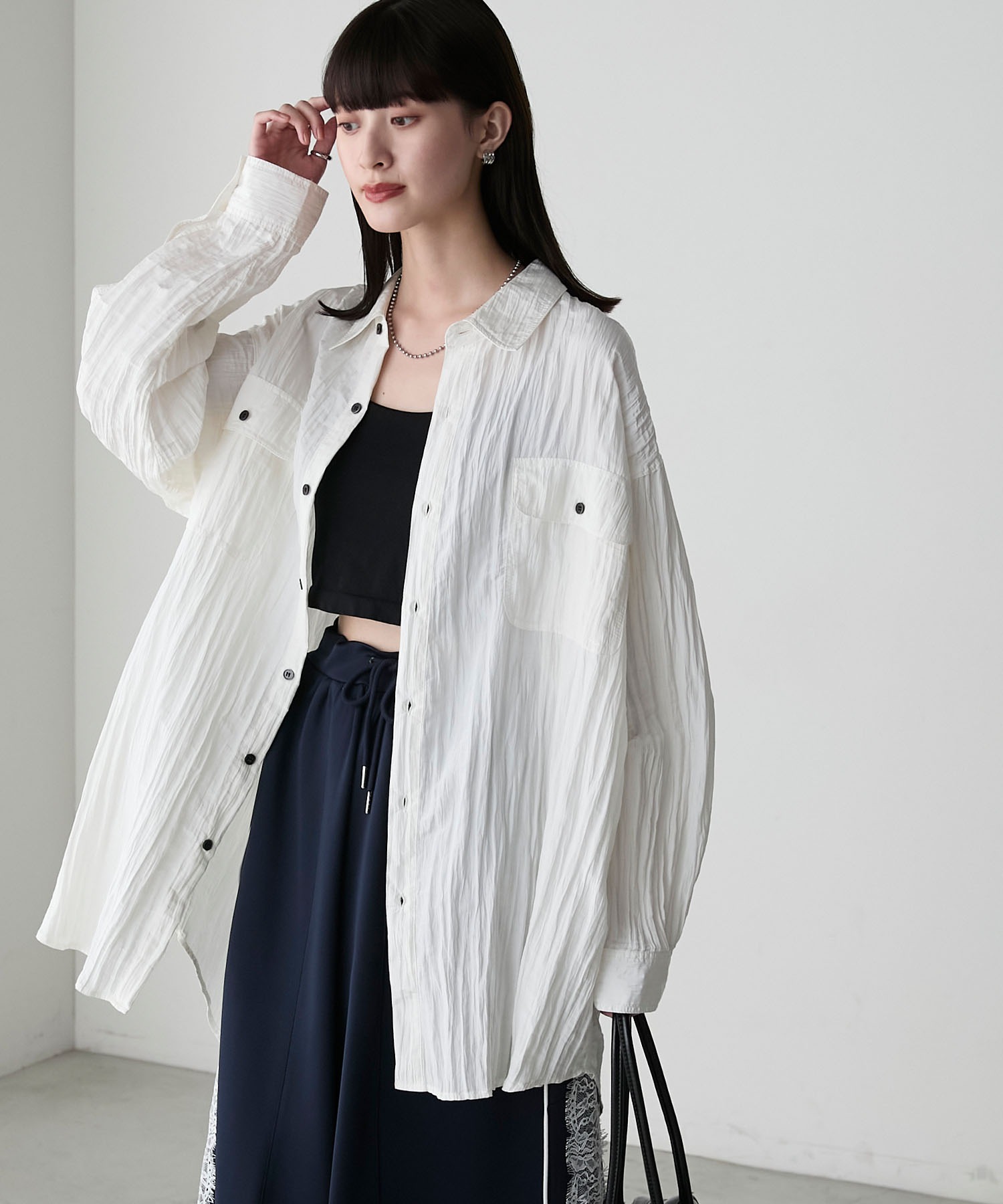 forksy.】ワッシャーサテン ダブルポケットビッグシャツ forksy.│MONO