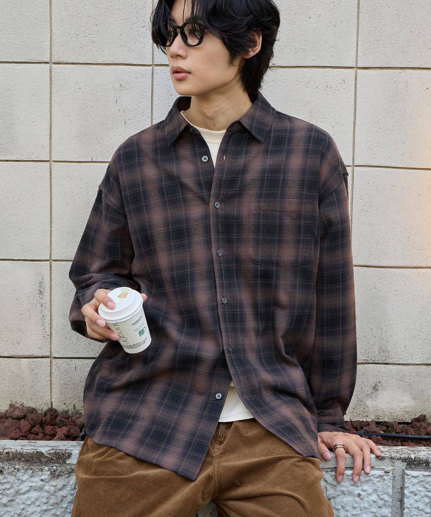 オーバーサイズ レギュラーカラーオンブレチェックシャツ MONO-MART