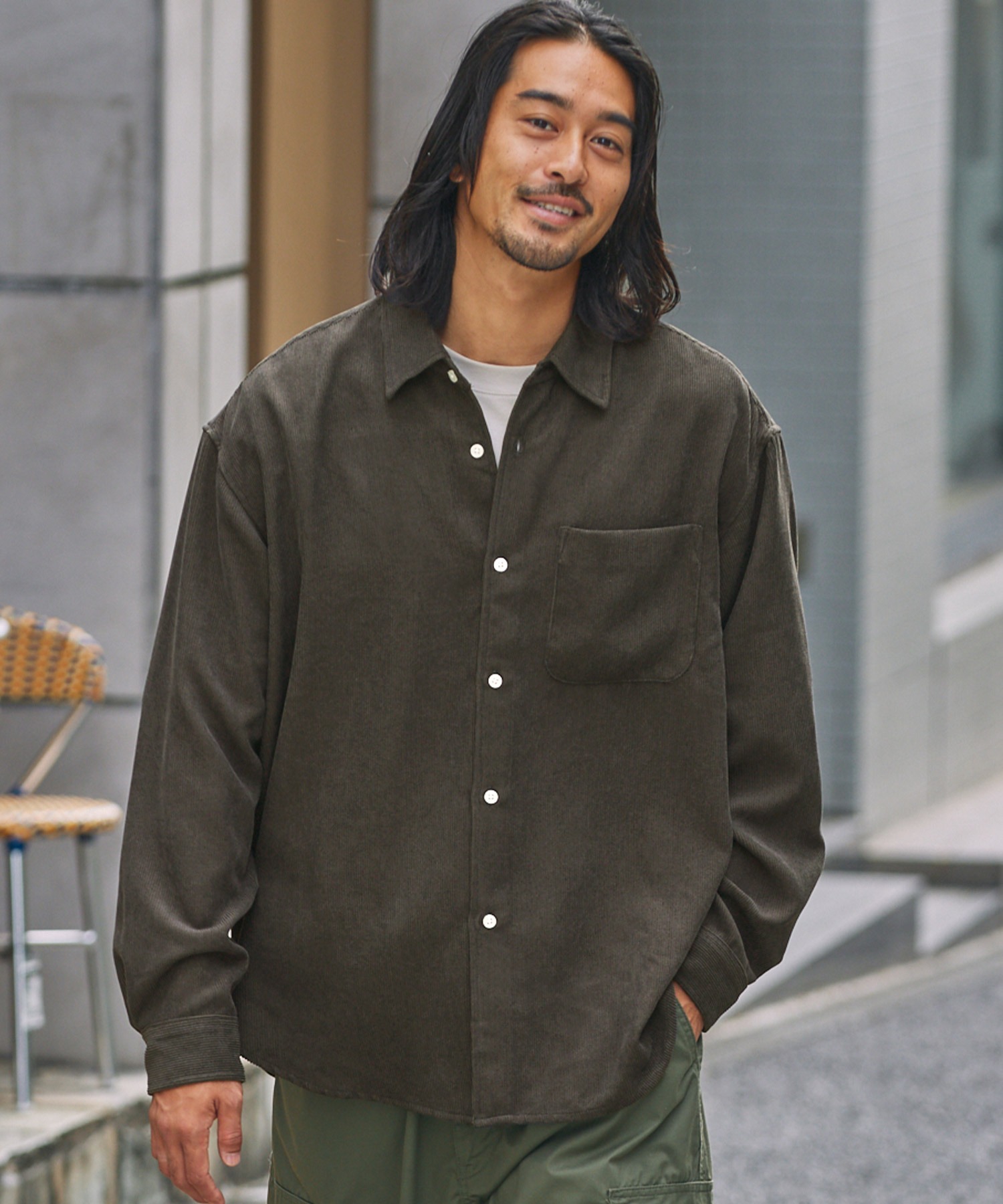 ファンクショナルコーデュロイ オーバーサイズ レギュラーカラー長袖