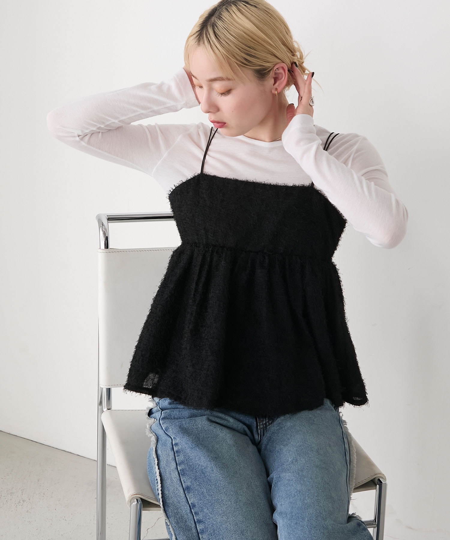 forksy.】シアー フリンジフェザー キャミソールビスチェ forksy