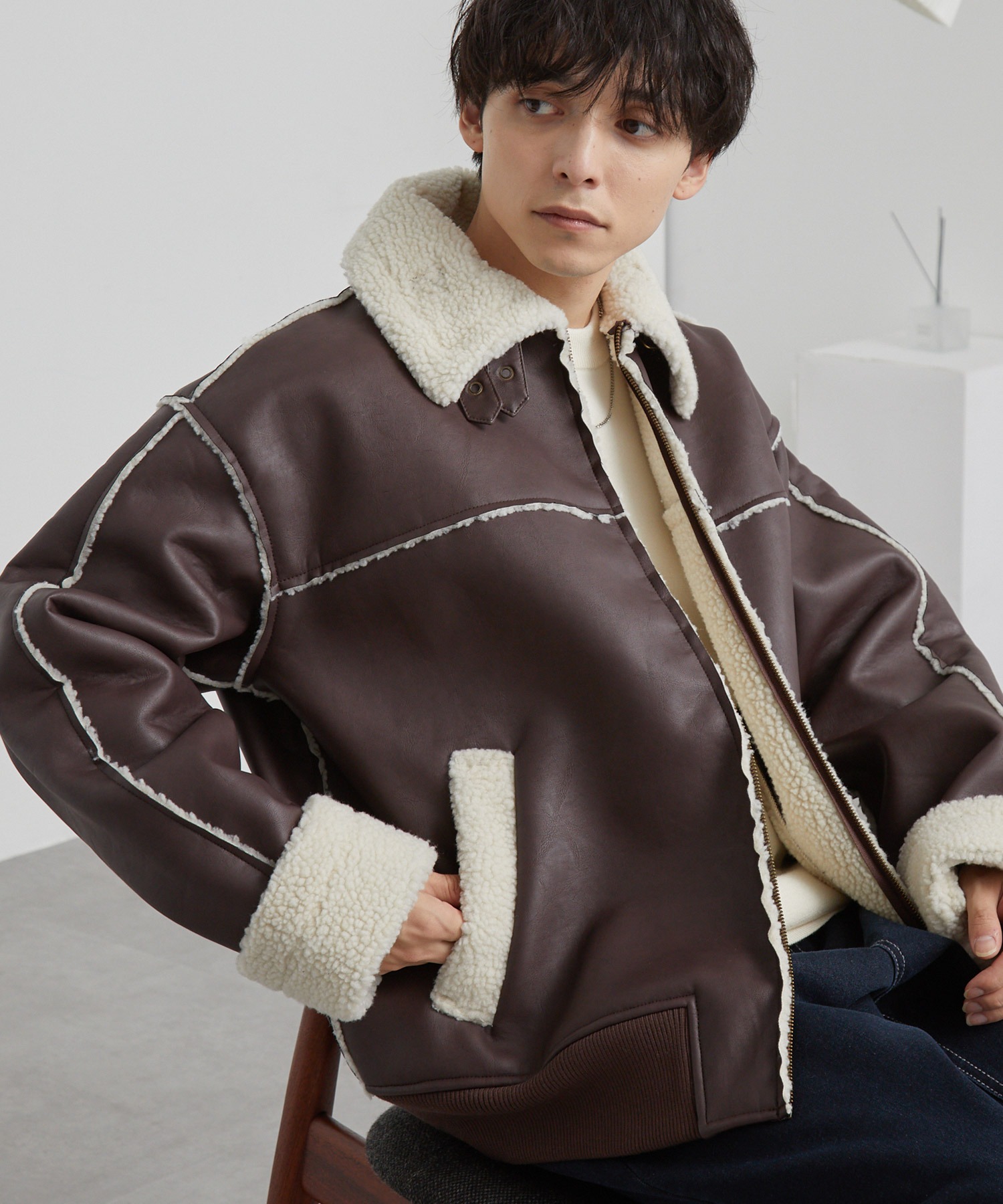 オーバーサイズ裏ボアフェイクムートンジャケット MONO-MART│MONO