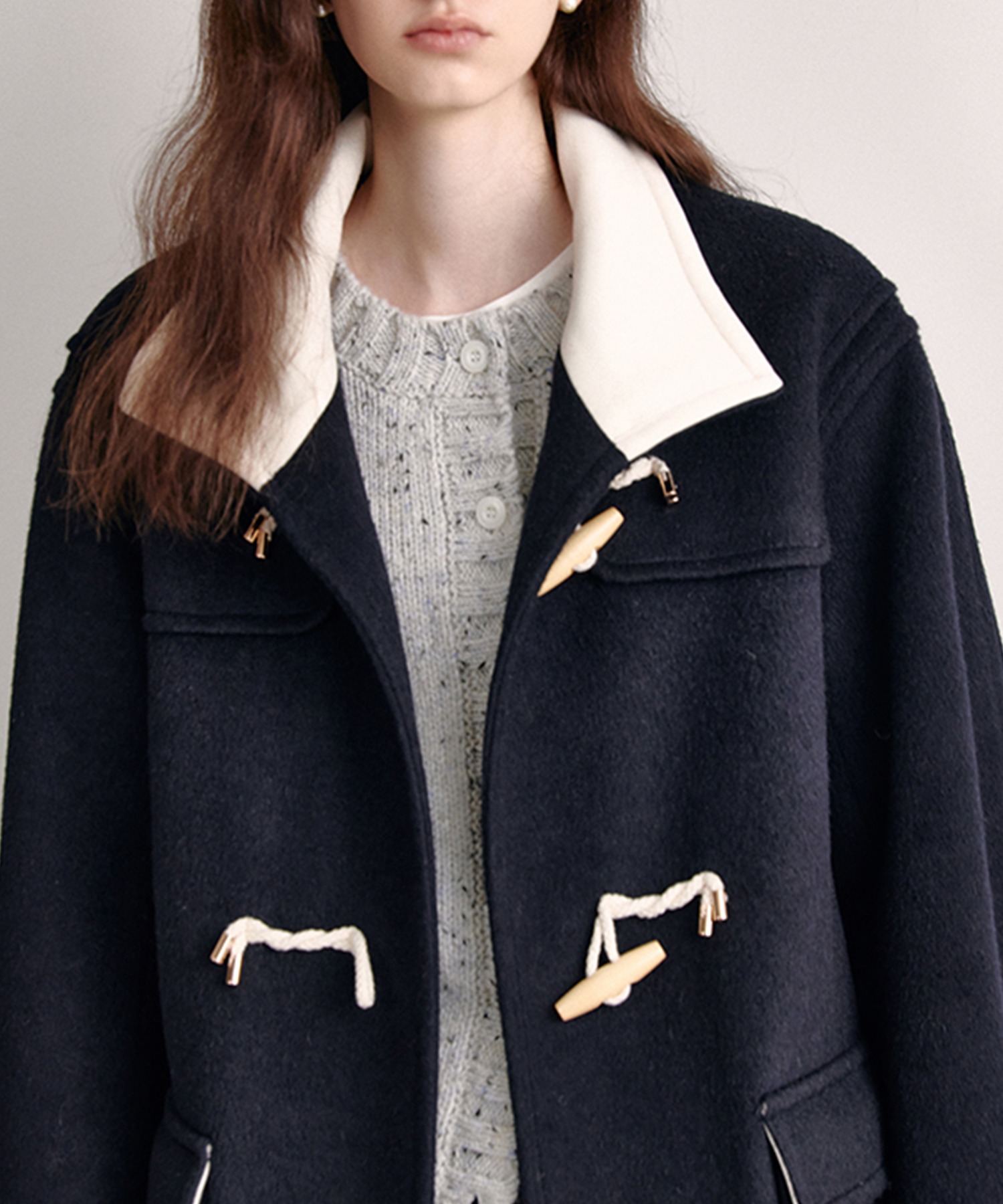 ウール混 ハーフハイカラー ミドルダッフルコート FD24W377【Fano