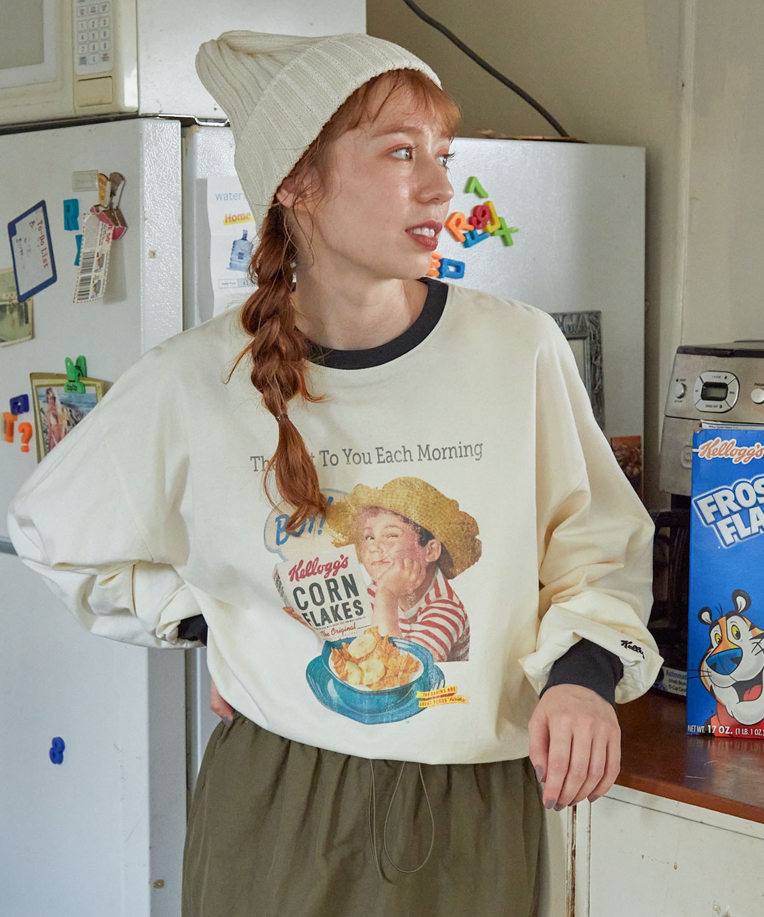 KELLOGG'S】別注 ケロッグ ヴィンテージプリント リンガー長袖Tシャツ