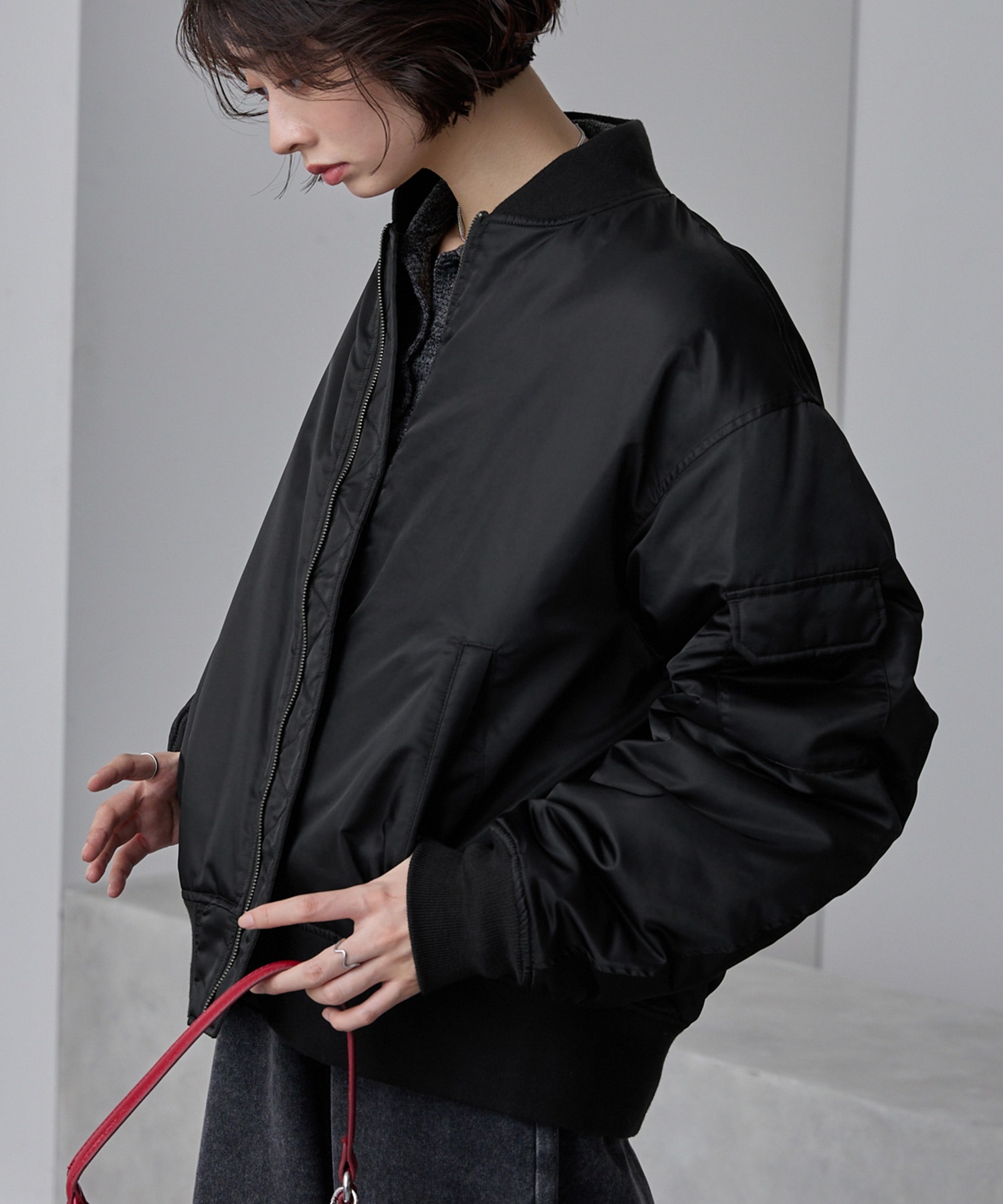 ショートボリューム撥水ナイロンミリタリーMA-1中綿ブルゾン MONO-MART