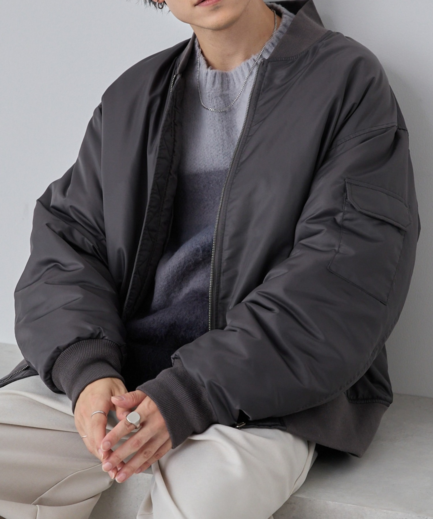 ショートボリューム撥水ナイロンミリタリーMA-1中綿ブルゾン MONO-MART