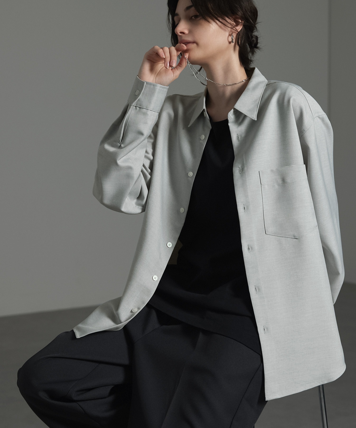 CIYOT-シヨウト-】ウールライクファブリックルーズレギュラーカラー