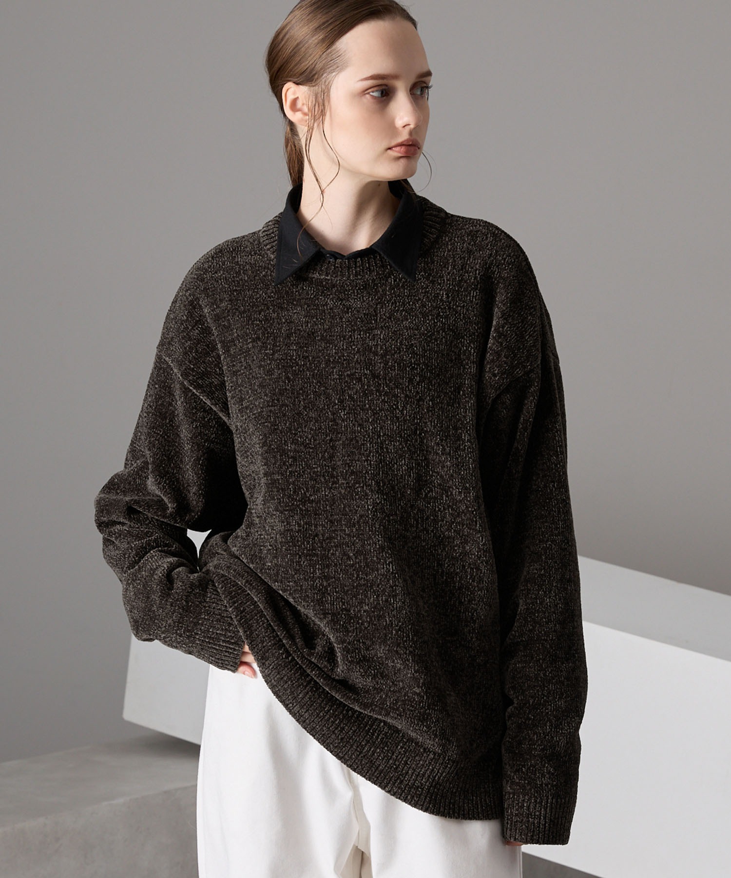 ソフトモールヤーン オーバーサイズクルーネックニット MONO-MART