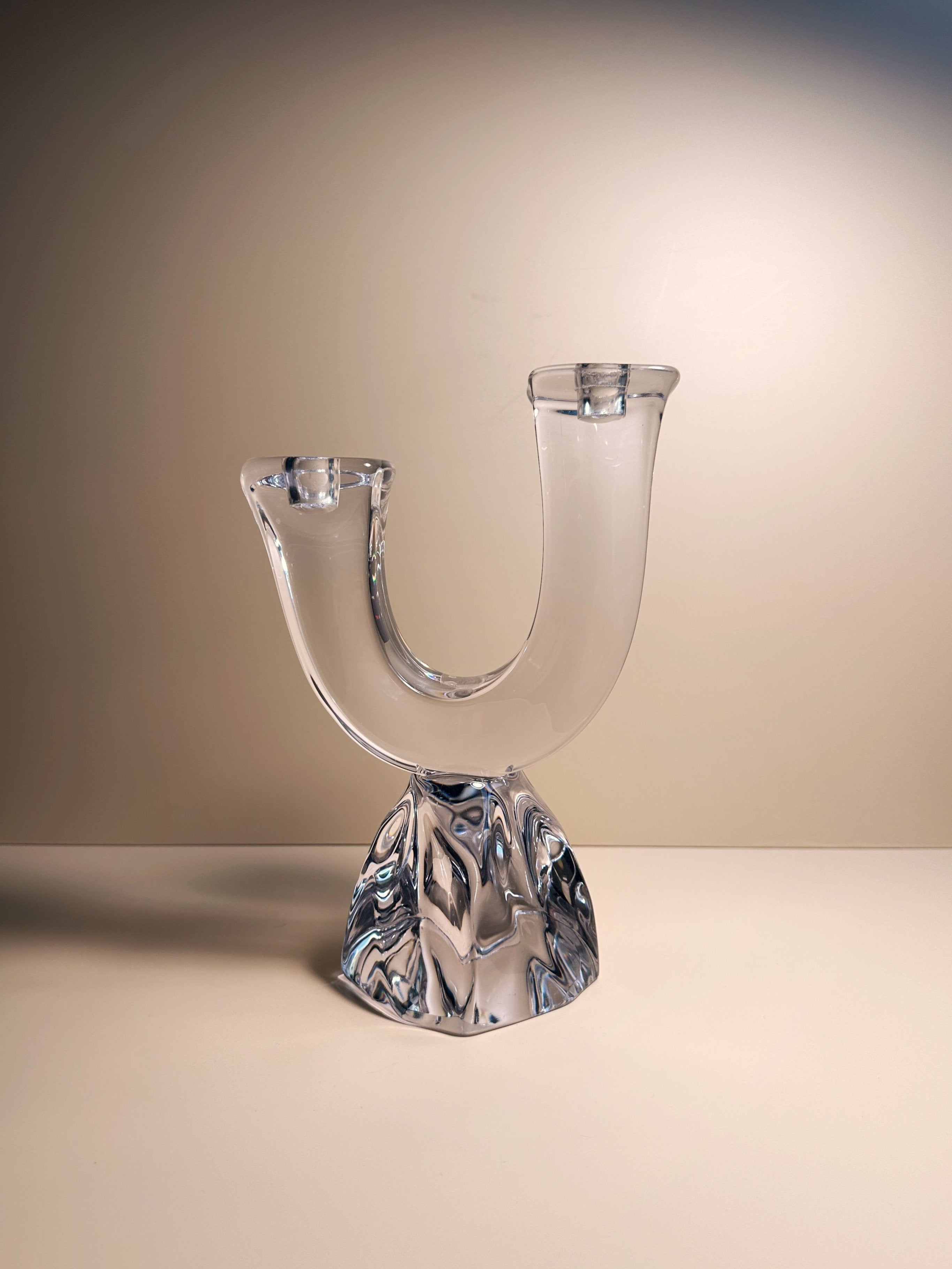 Solid Crystal Glass Brutalist Candelabra by Daum 1950s