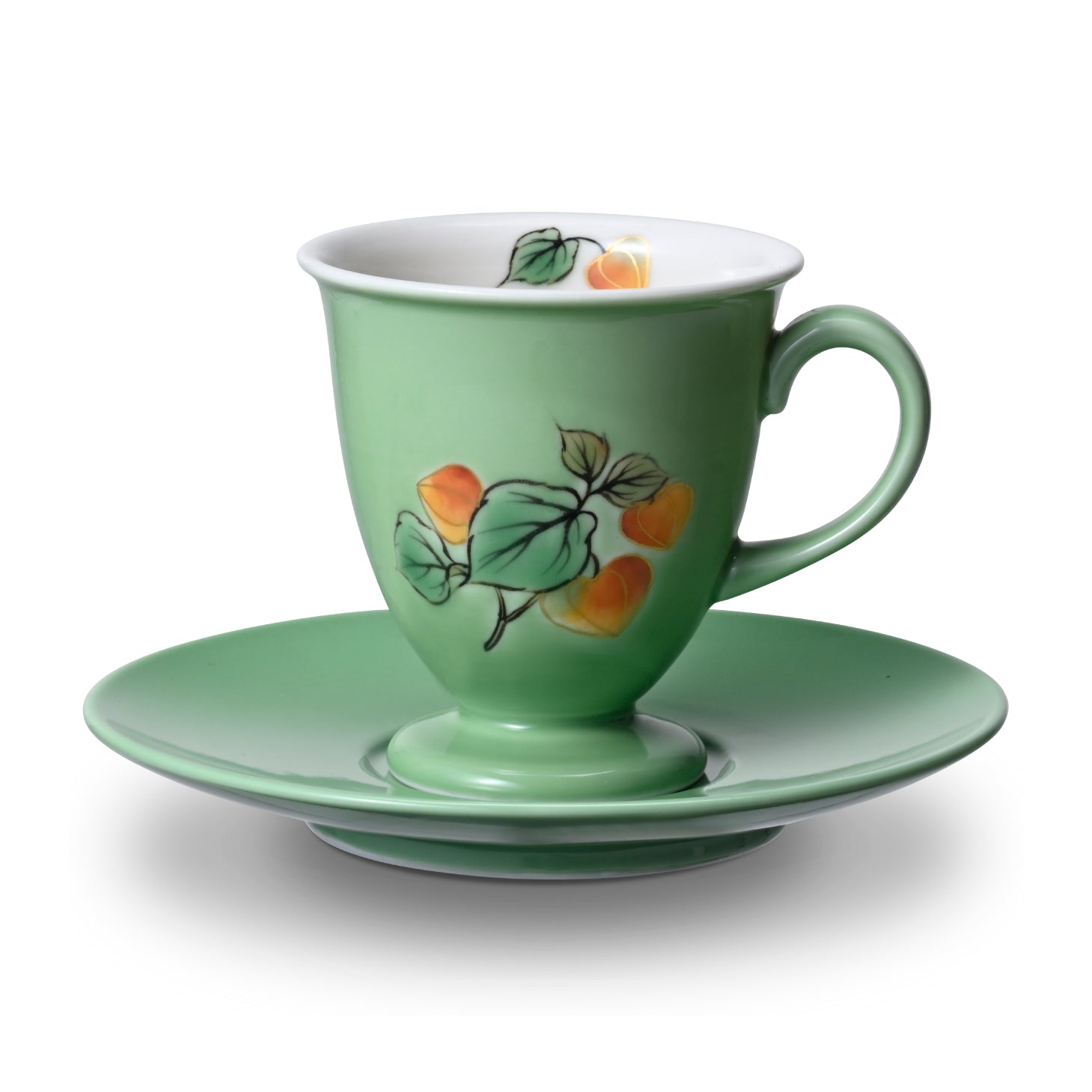 京焼・清水焼カップ＆ソーサー（グリーン・ホオズキ） No.8050 – ogawa