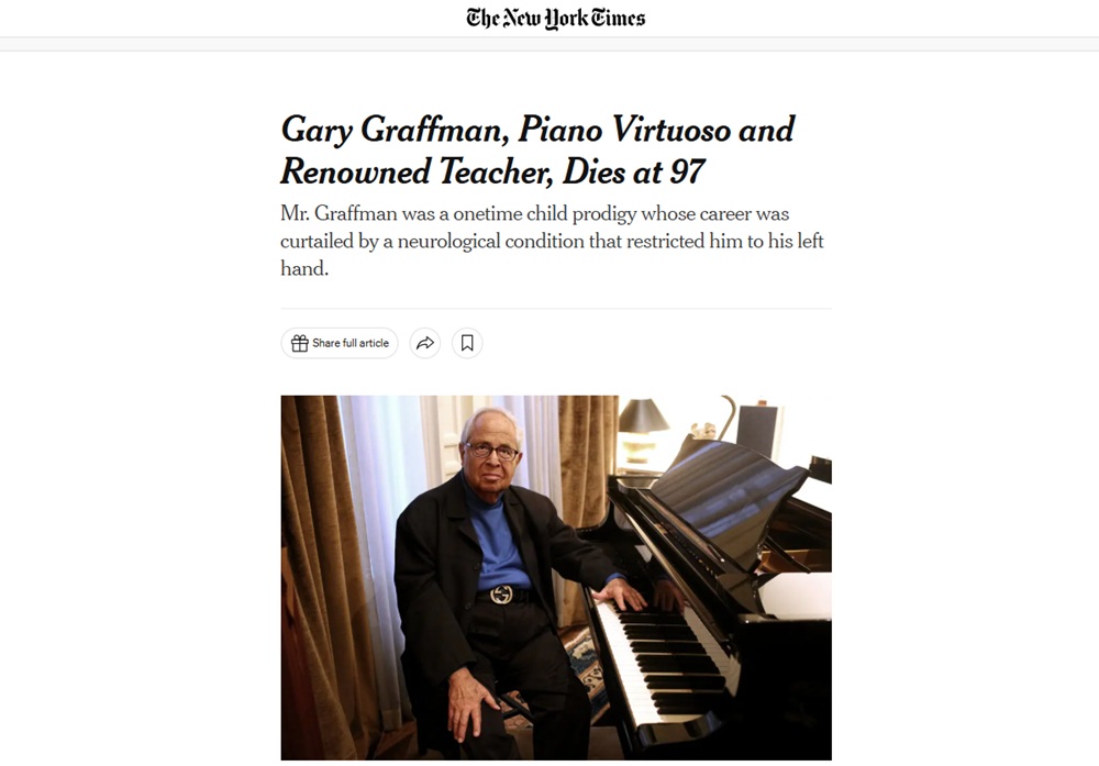 ゲイリー・グラフマン、死す。97歳。ラン・ラン、ユジャ・ワンを教えた