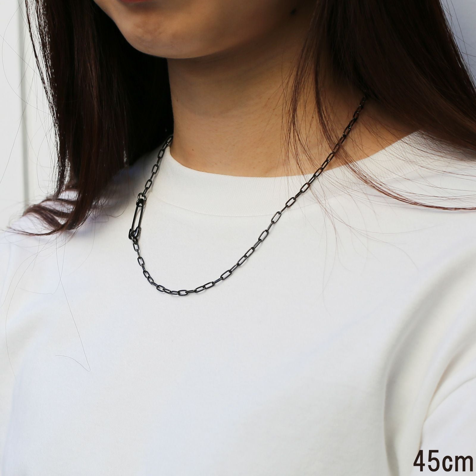 J-NC014-BK)安全ピン長アズキチェーンダイヤモンドネックレスS