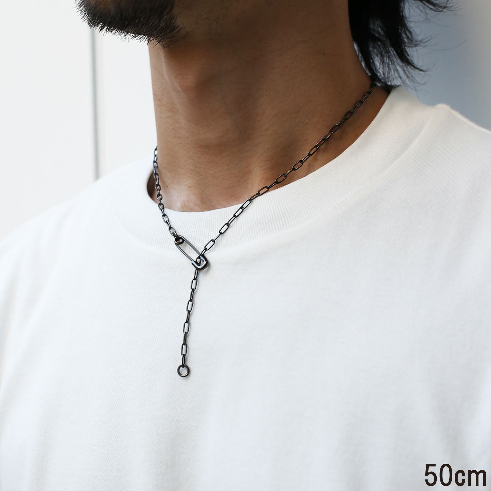 J-NC014-BK)安全ピン長アズキチェーンダイヤモンドネックレスS