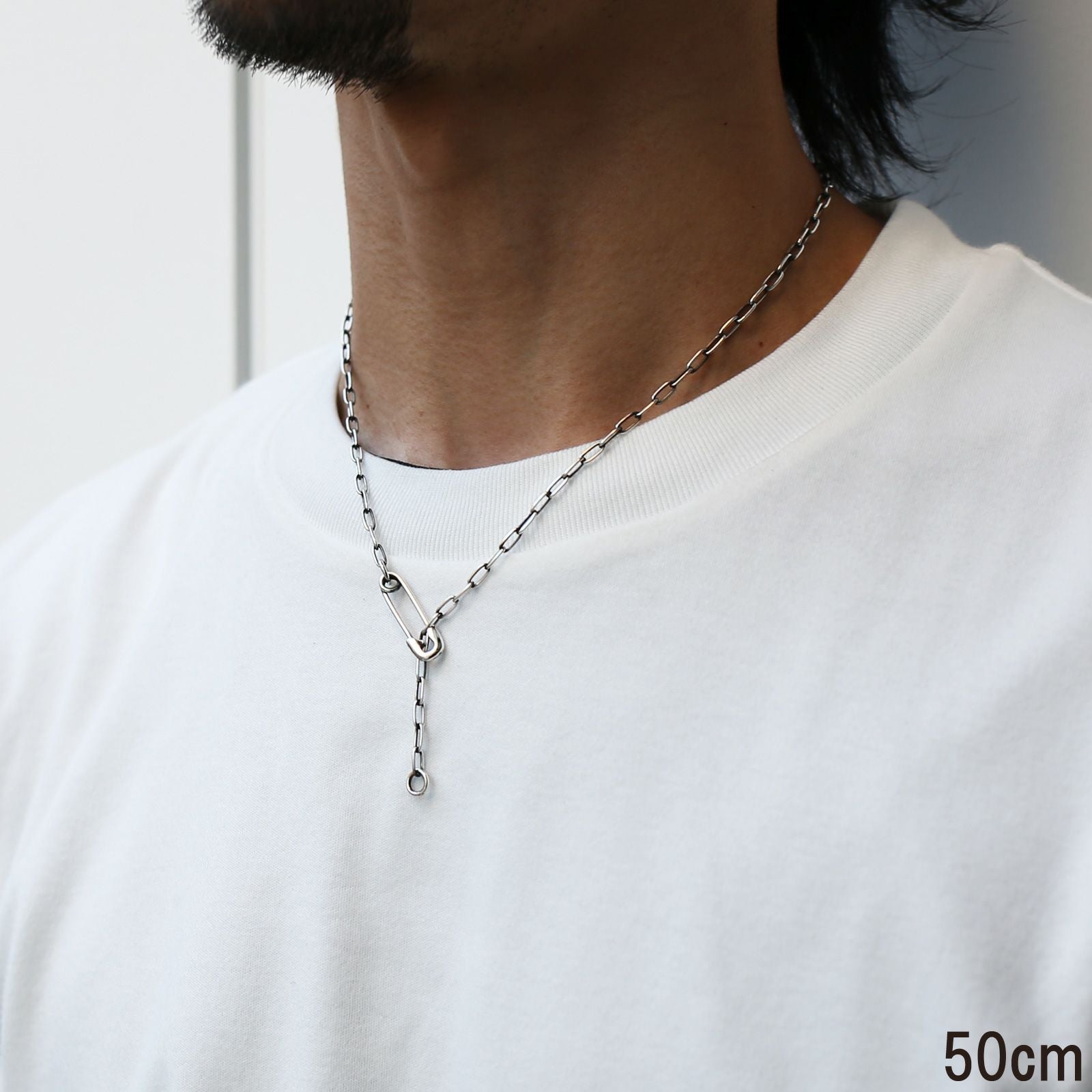 J-NC014-SV)安全ピン長アズキチェーンダイヤモンドネックレスS