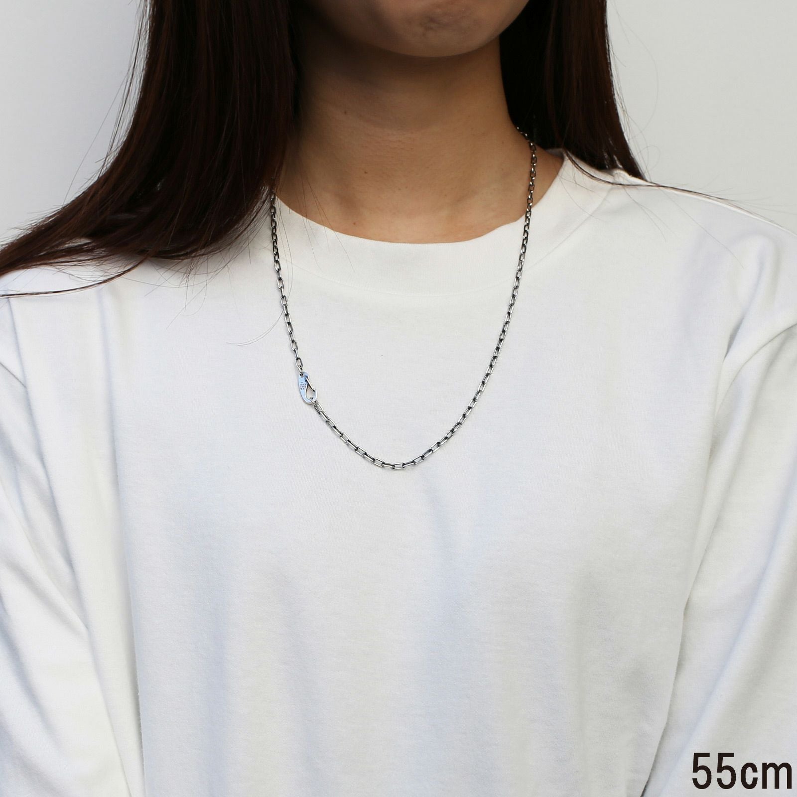 JNS414-SV)マガタマシンプルチェーンネックレス&ブレスレット-シルバー