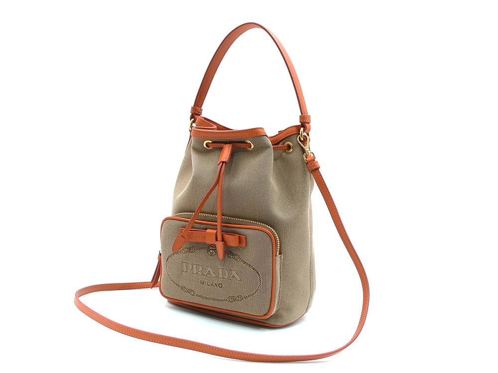 プラダ ロゴジャガード 2WAY ハンドバッグ ベージュ×オレンジ 1BH038