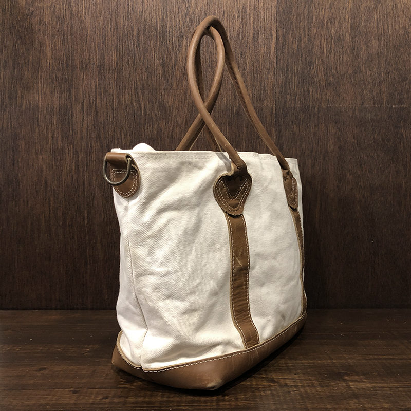 L.L. Bean Canvas & Brown Leather Handle Boat and Tote Bag Medium