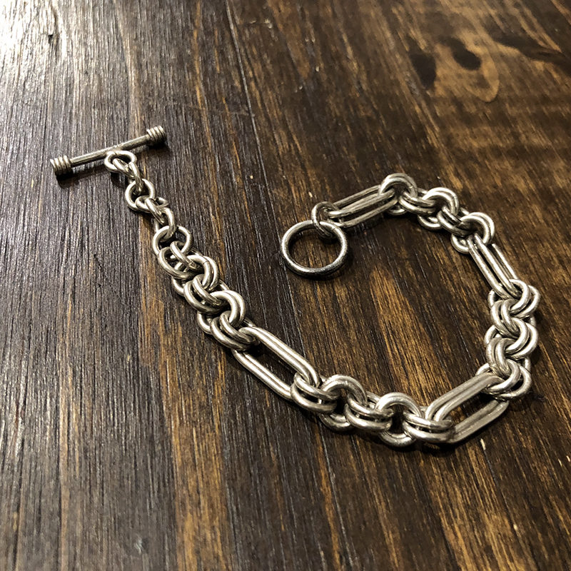 Vintage Mexican Silver Dual Chain Bracelet Toggle Clasp T-bar End