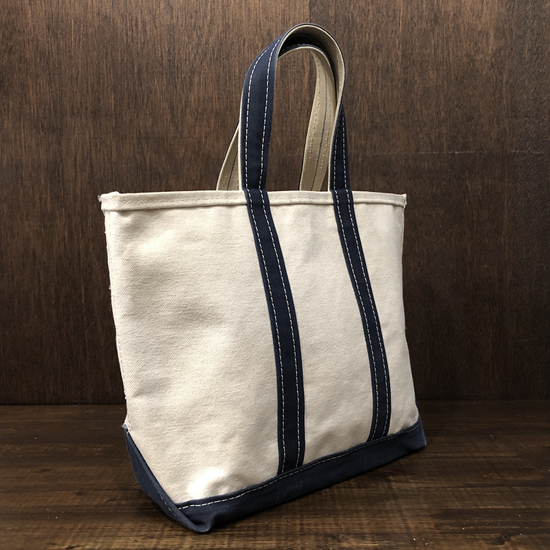 LL Bean Boat and Tote White Navy Trim Canvas Tote Bag Mint