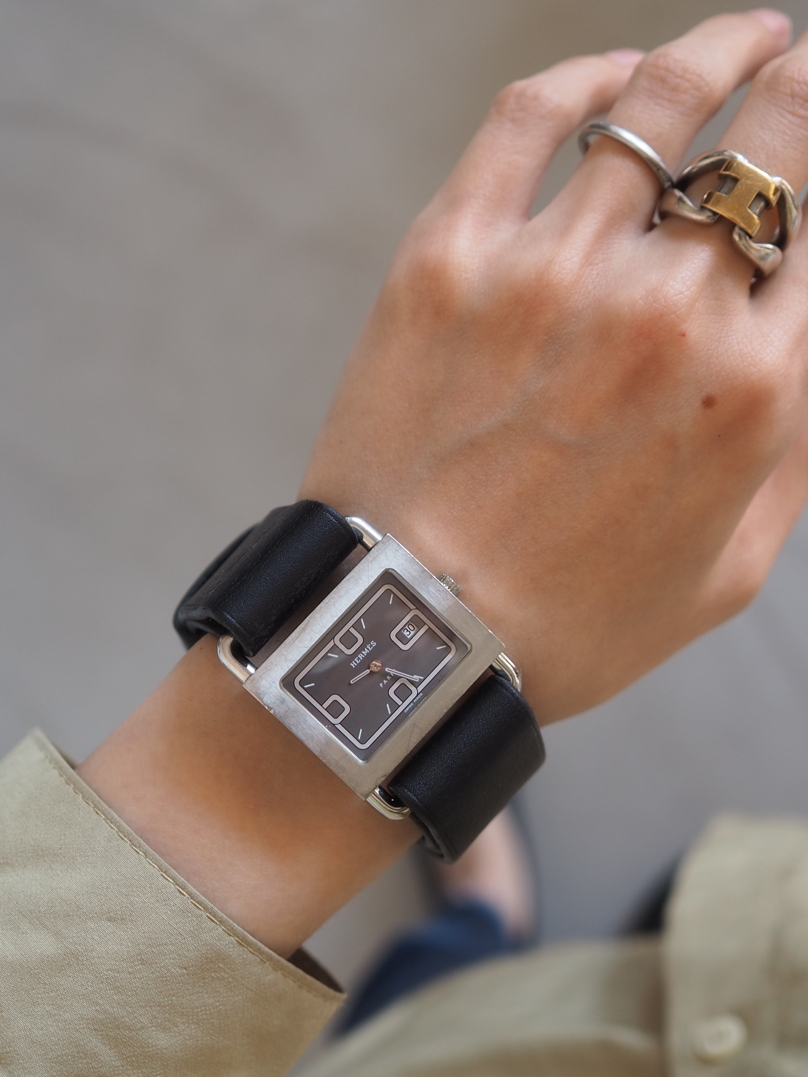 HERMES エルメス バレニア ウォッチ 腕時計 Lサイズ シルバー ブラック