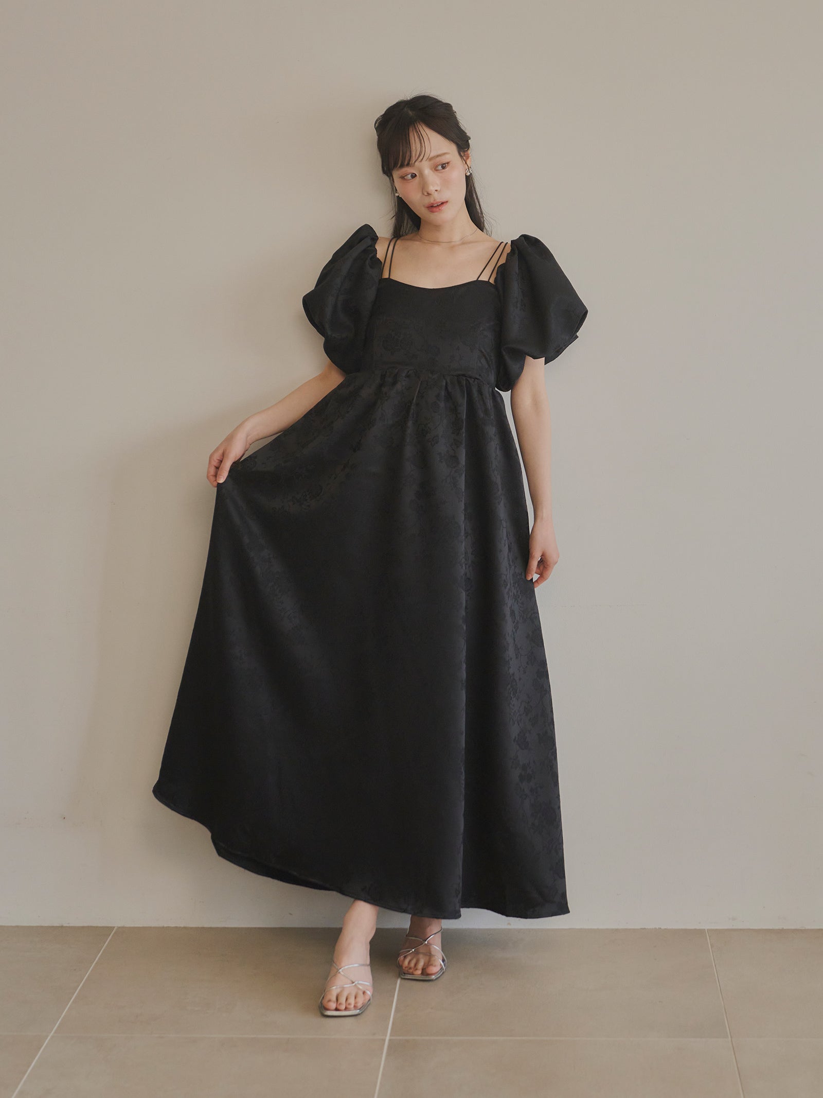 3wayジャガードパフスリーブワンピース