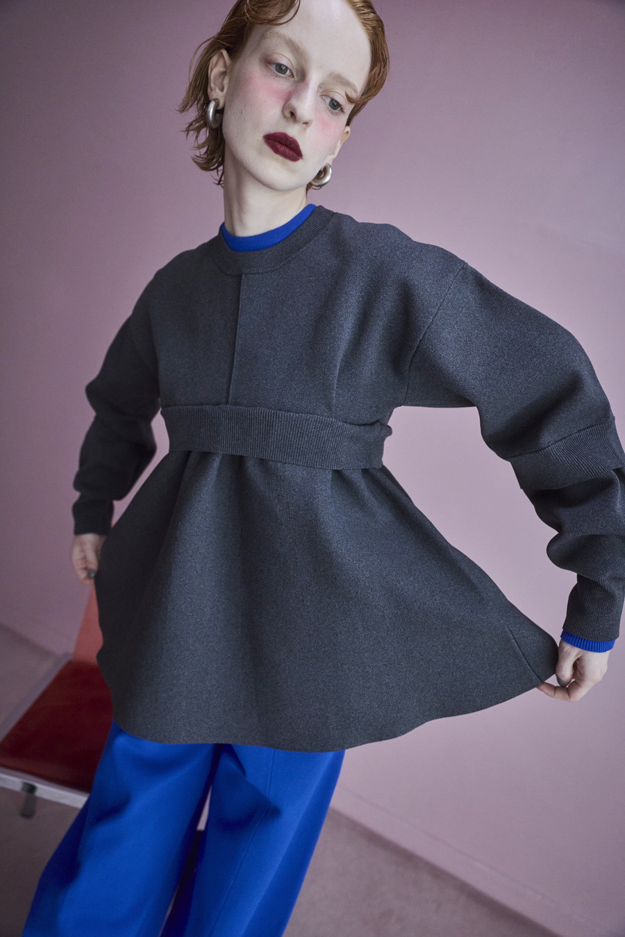 OMMO ONLINE STORE / LAYERED FLARE KNIT TOP