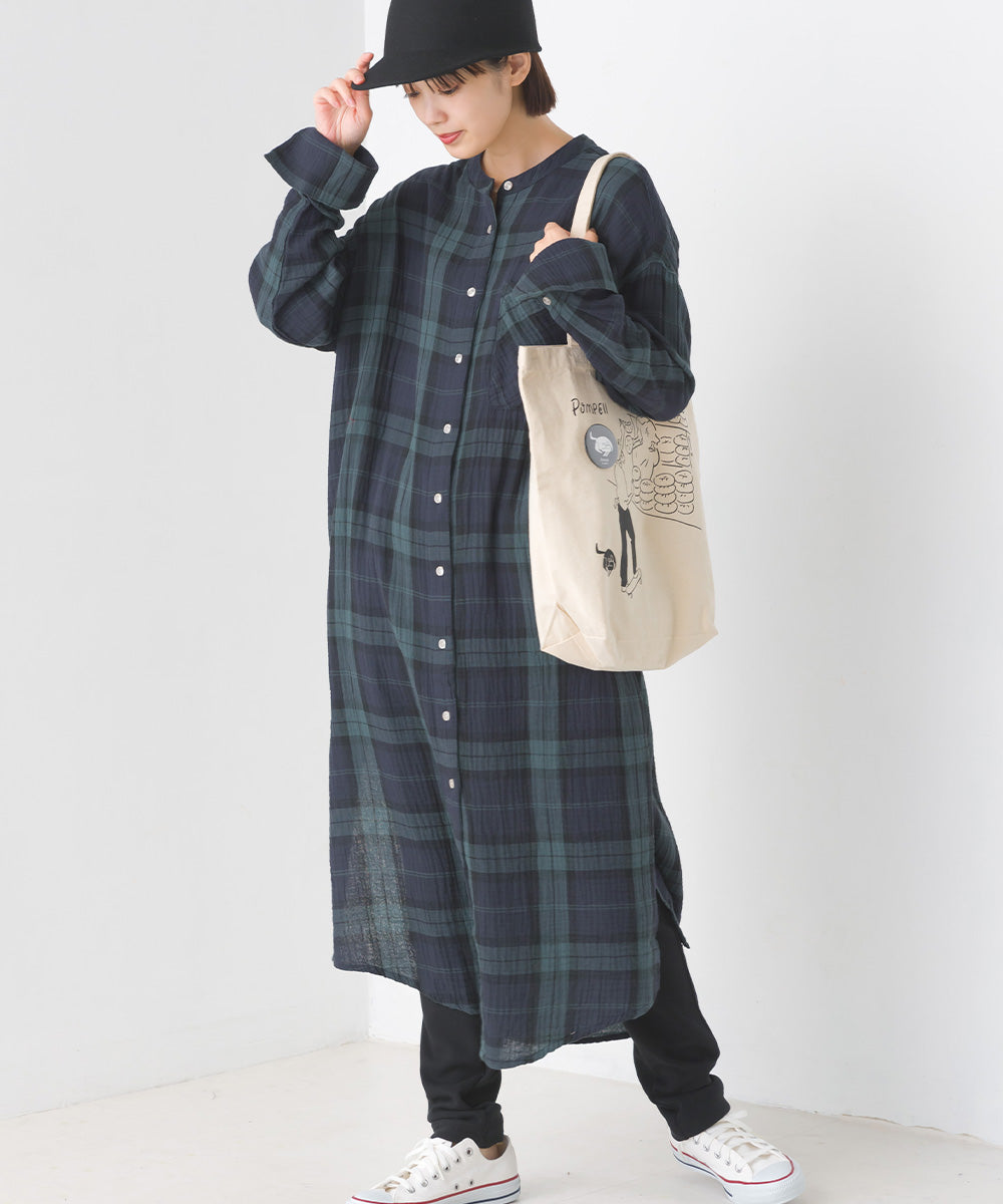 OMNES】ダブルガーゼバンドカラーワンピース【7122-9087】