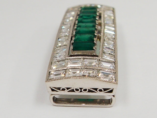 鑑別カード付 純プラチナ 天然ダイヤモンド＆天然エメラルド 帯留め