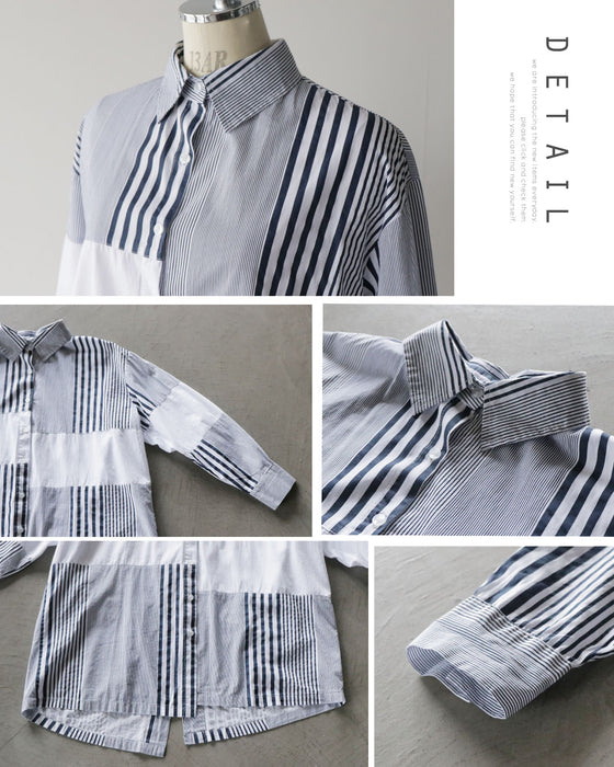 バックスタイルもお洒落に『ストライプ柄』前後ボタンデザインシャツ