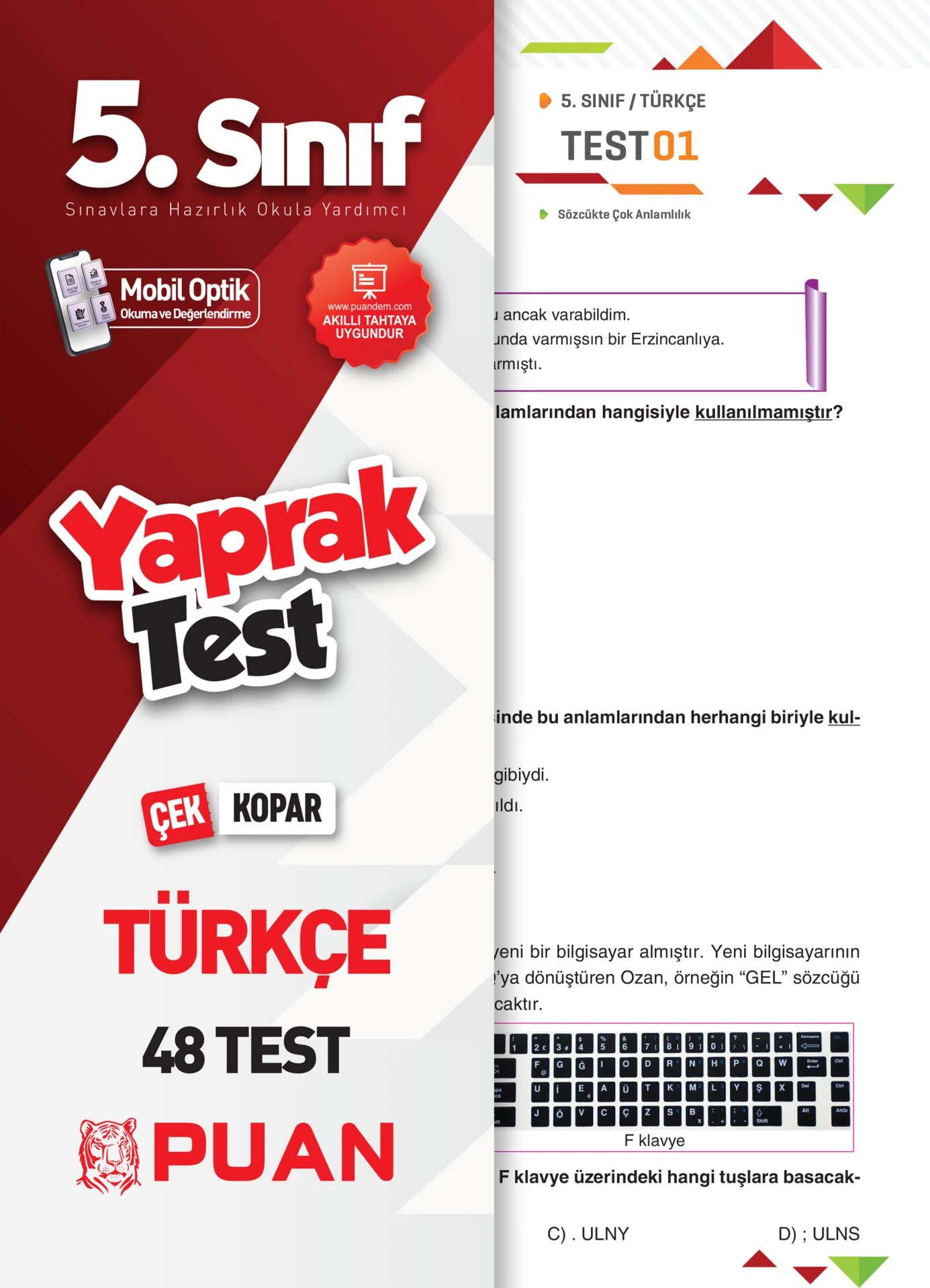 Puan Yayınları 5. Sınıf Türkçe Yaprak Test - Sınav A.Ş