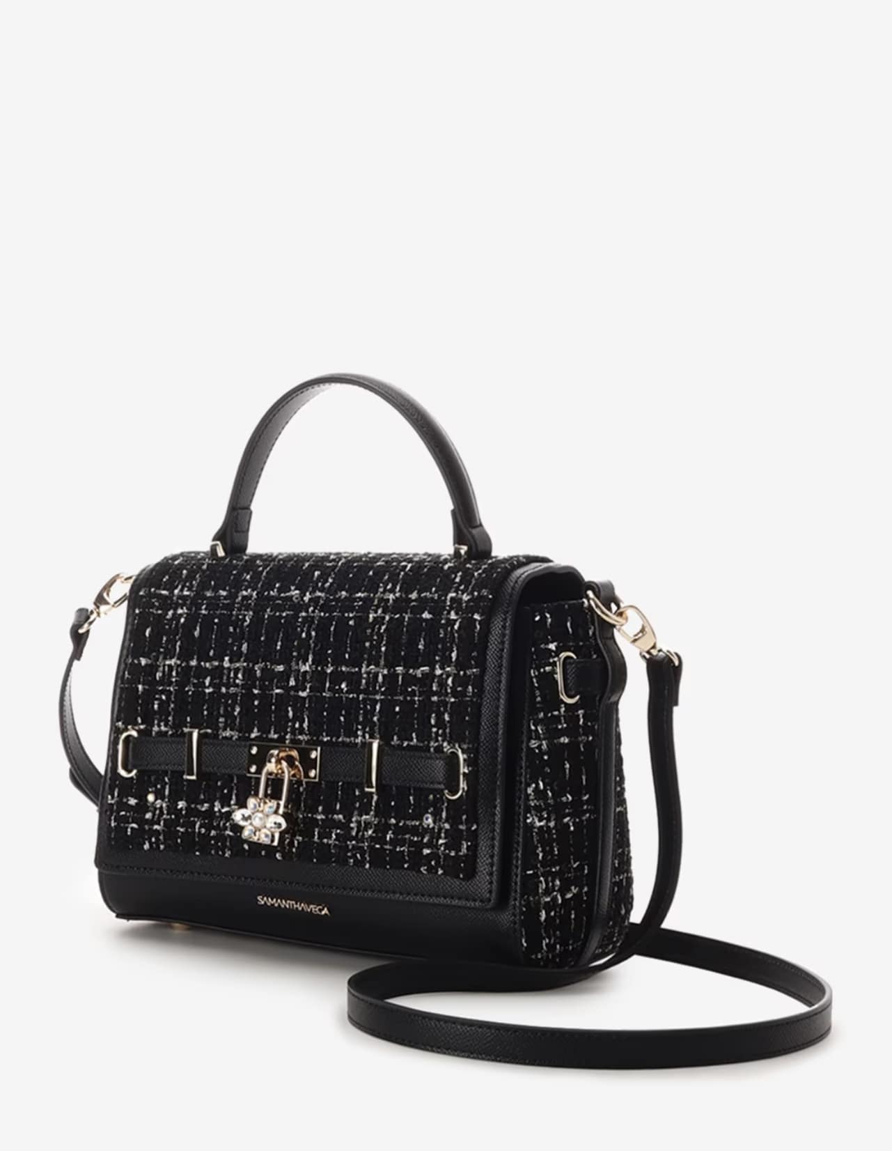 ツイードベルトビジューショルダーバッグ【ブラック】(ブラック