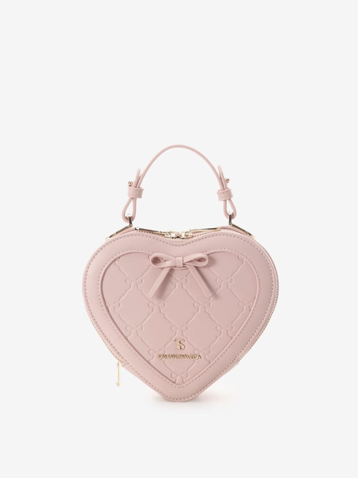 スタンピングリボンハート型ショルダーバッグ【ピンク】(ピンク