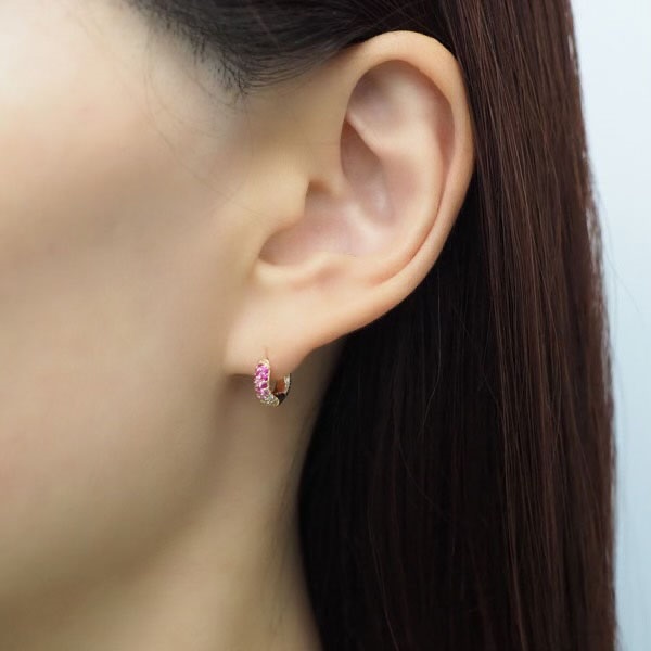 K18PGピンクサファイア/ダイヤモンドピアス | ポンテヴェキオ公式