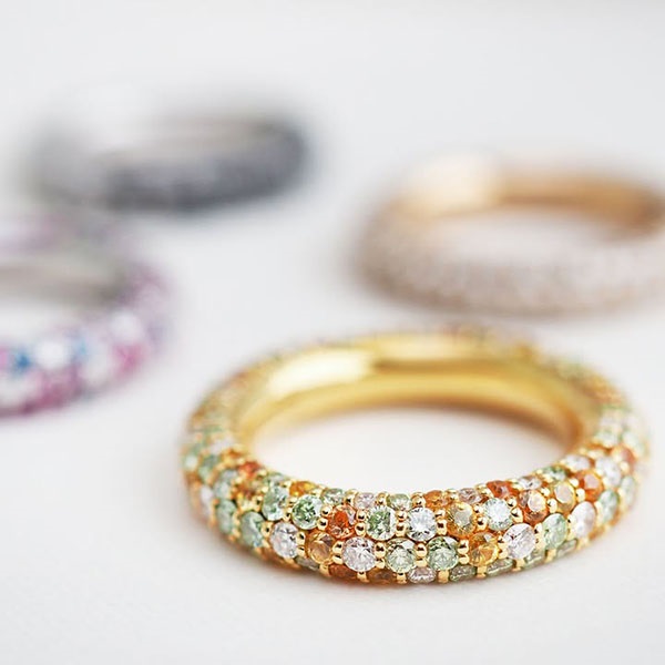 K18YGグリーンダイヤモンド/カラーサファイア/ダイヤモンドリング