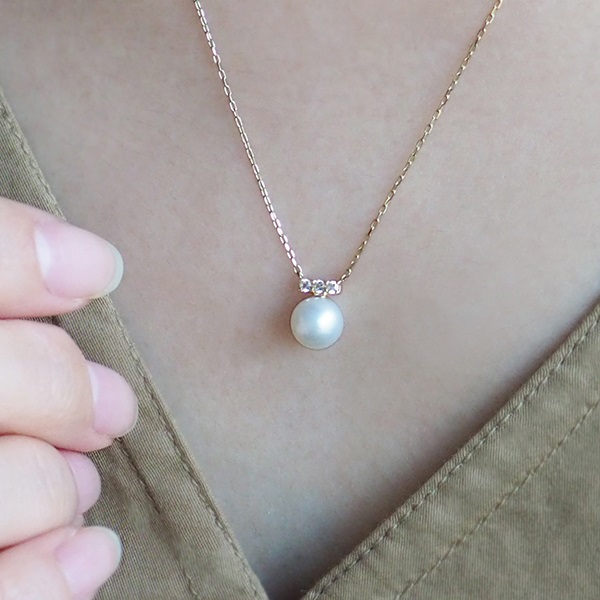 K10YGフレッシュウォーターパール/ホワイトトパーズネックレス