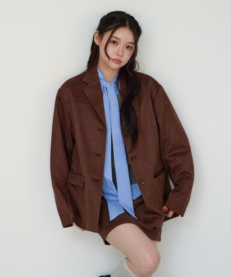 SETUP対応】スウェードテーラードジャケット(M BROWN): アウター