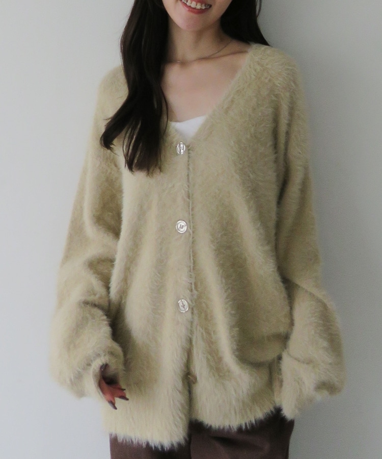 ラメフェザーミドルニットカーディガン(M IVORY): トップス｜PMbox P&M