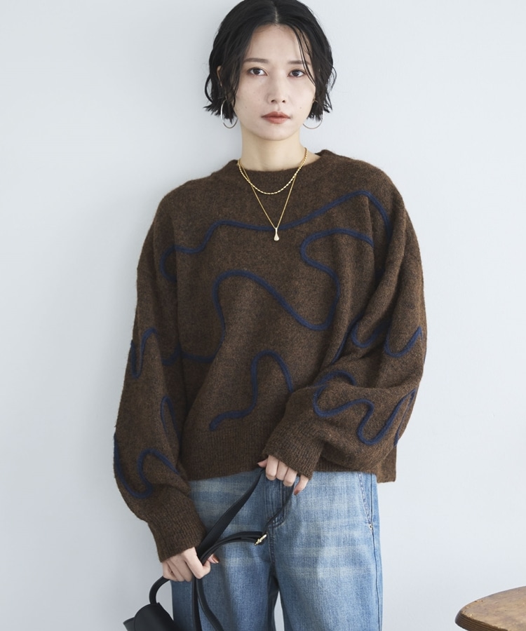 コード刺繍クロップドニットプルオーバー(F BROWN): トップス｜PMbox