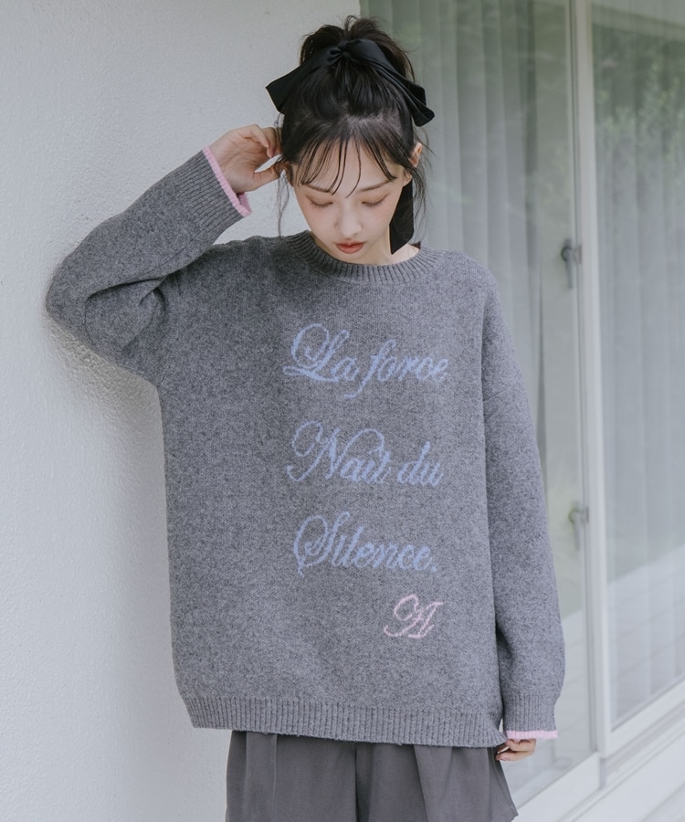 ラインロゴjqミドルニットプルオーバー(M CHARCOAL GRAY): トップス