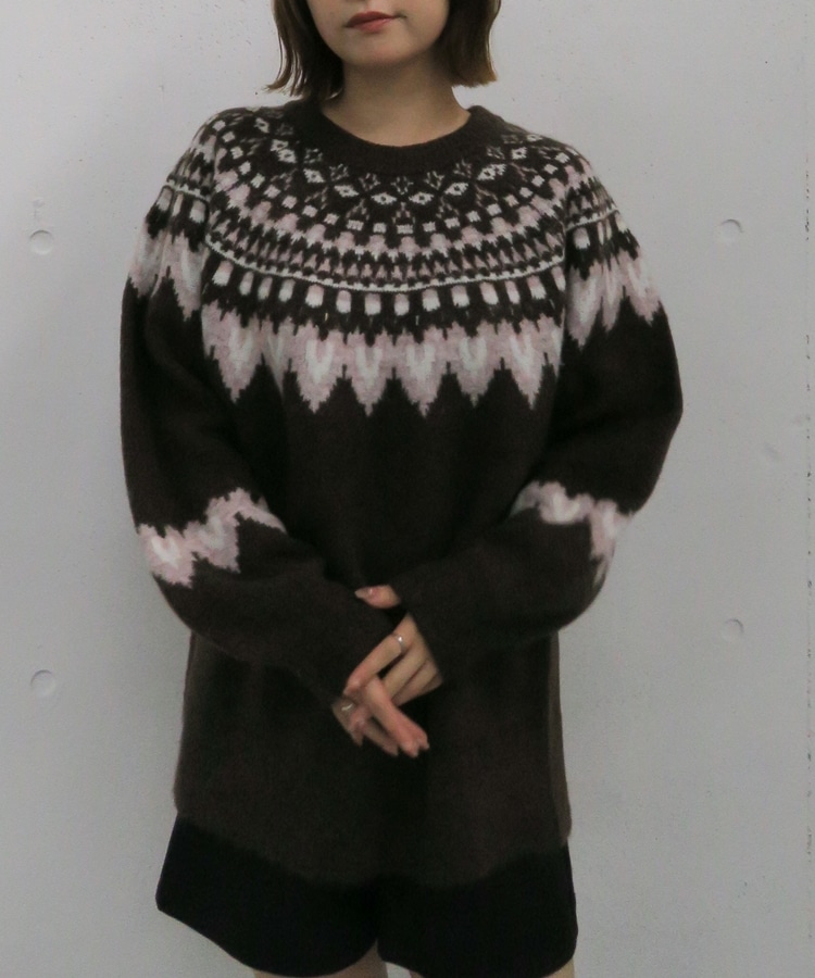 ハートミックスノルディックニットプルオーバー(M CHARCOAL GRAY