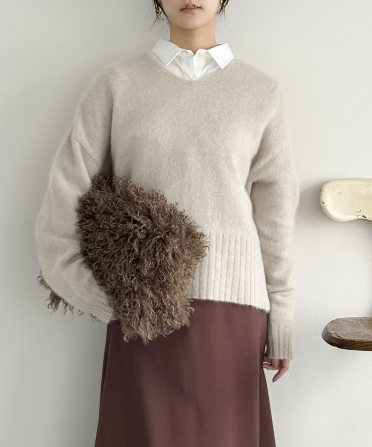 ラクーンMIX】ファーニットVネックプルオーバー(F RED): トップス