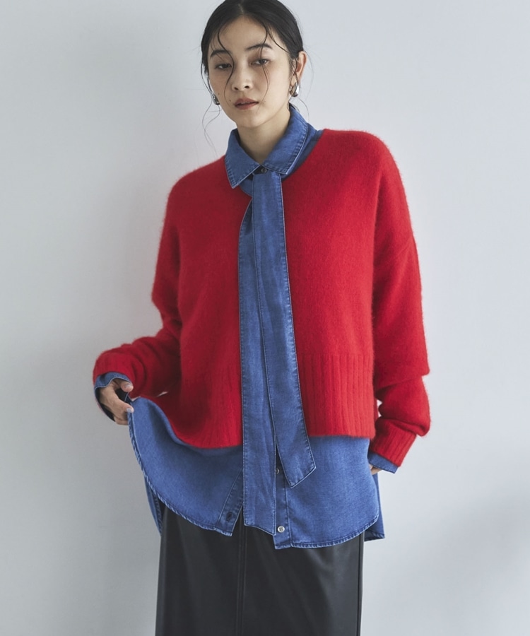 ラクーンMIX】ファーニットVネックプルオーバー(F RED): トップス